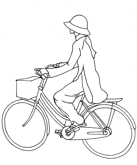 Coloriage d'une bicyclette sur un chemin de campagne