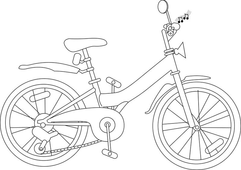 Coloriage d'une bicyclette sur un chemin entouré de nature