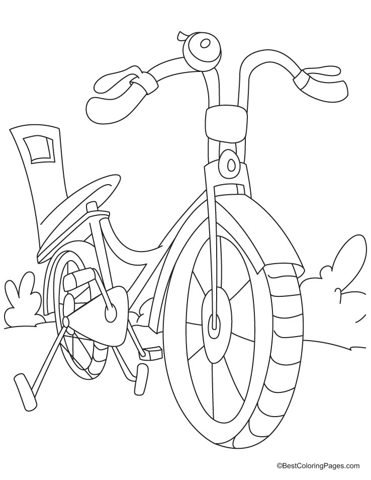 Coloriage d'une bicyclette dans un paysage simple et agréable