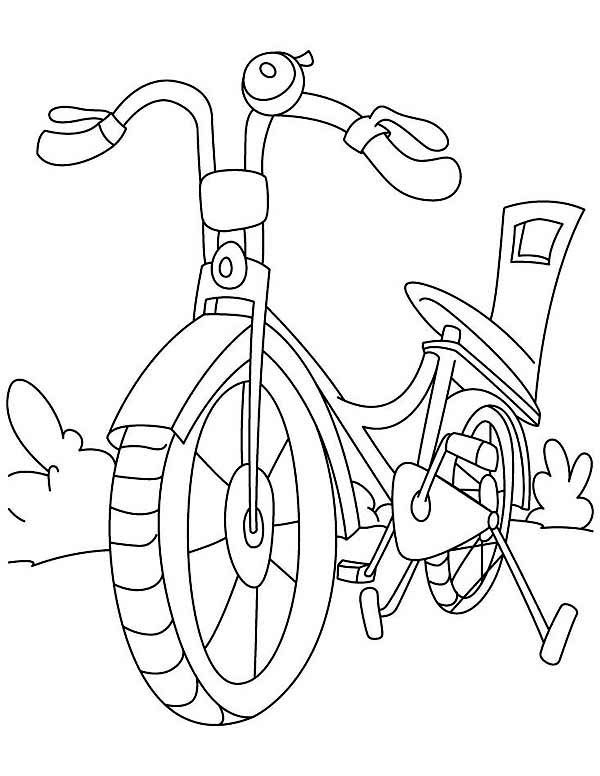 Coloriage d'une bicyclette sur un chemin à travers la nature