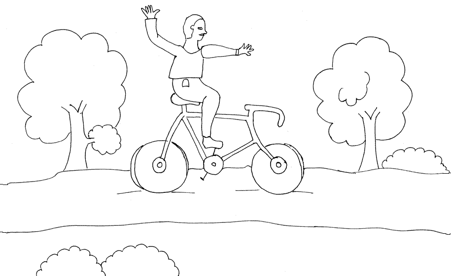 Coloriage de bicyclette dans un paysage ouvert