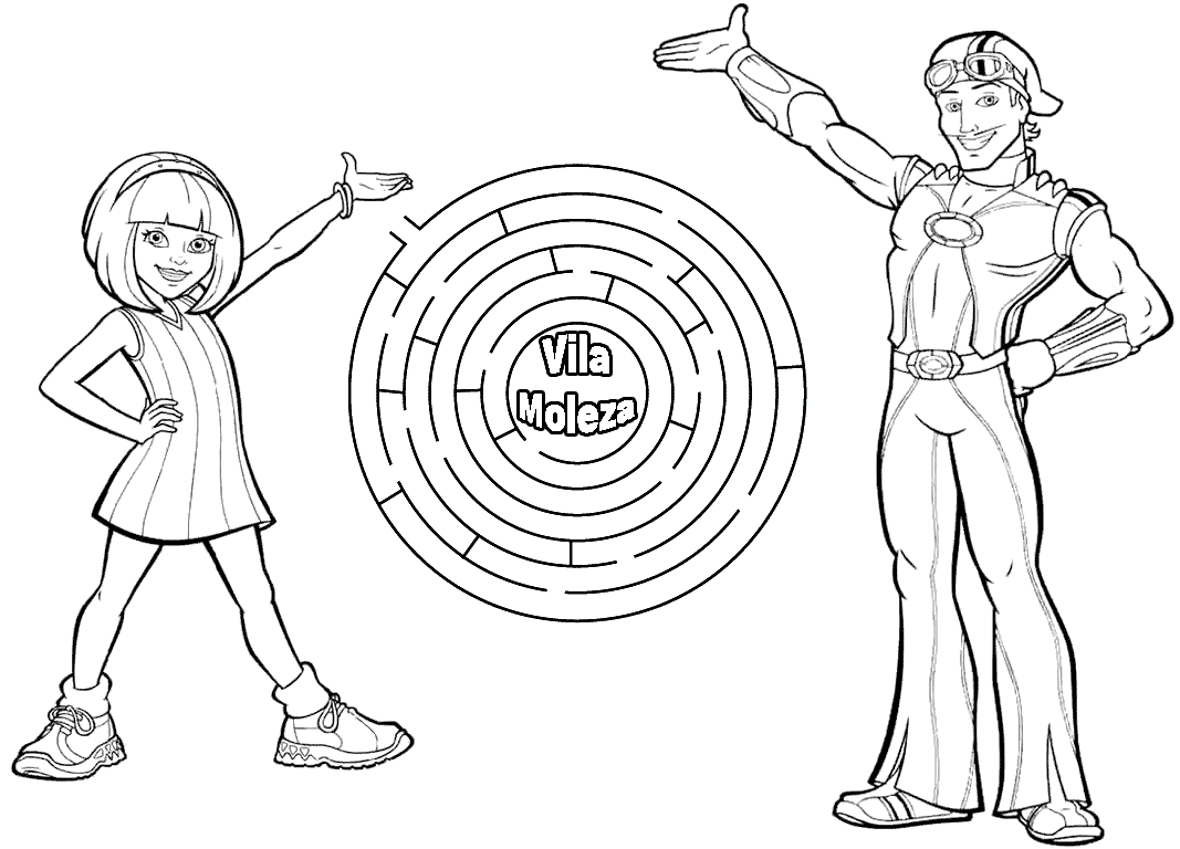 Coloriage représentant des personnages de Lazy Town dans une scène joyeuse Coloriage représentant des personnages de Lazy Town dans une scène joyeuse