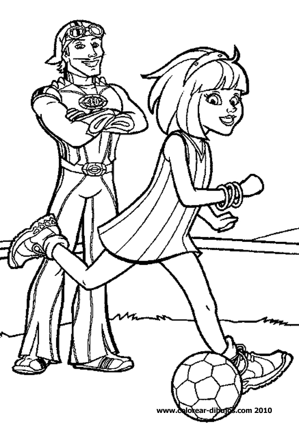 Coloriage de la scène d'accueil à Lazy Town avec Sportacus et Stephanie