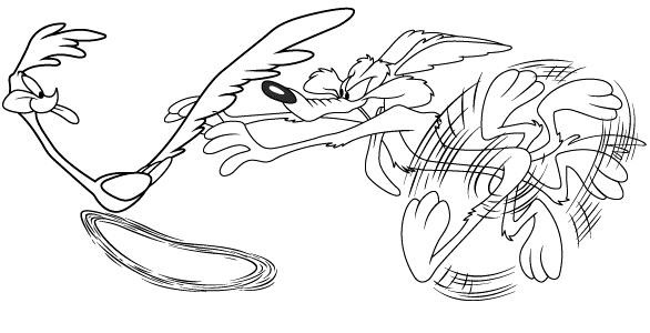 Coloriage de Bip Bip et Coyote en pleine course dans le désert