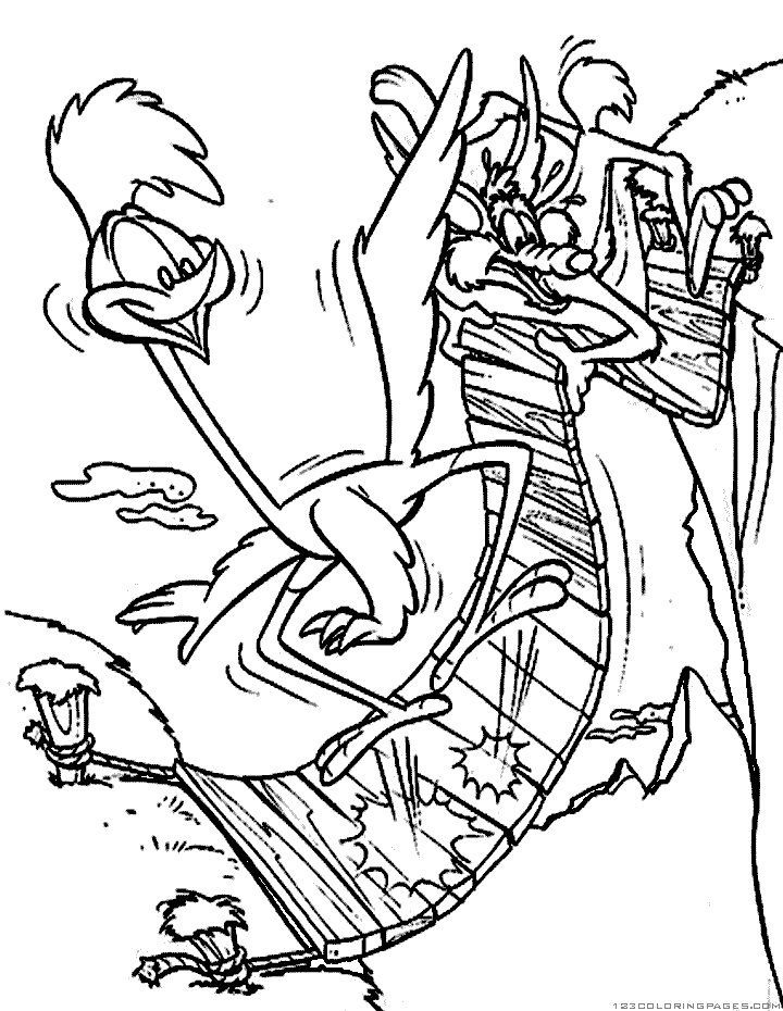 Coloriage de Bip Bip et Coyote en pleine course dans le désert