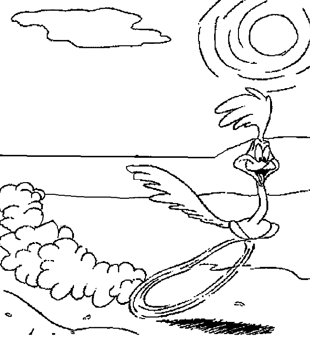 Coloriage de Bip Bip et Coyote en pleine course dans le désert