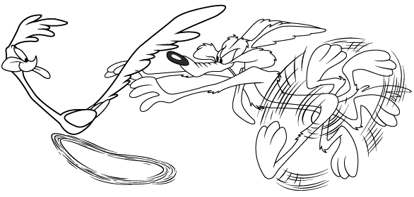 Coloriage de Bip Bip et Coyote dans une scène de course