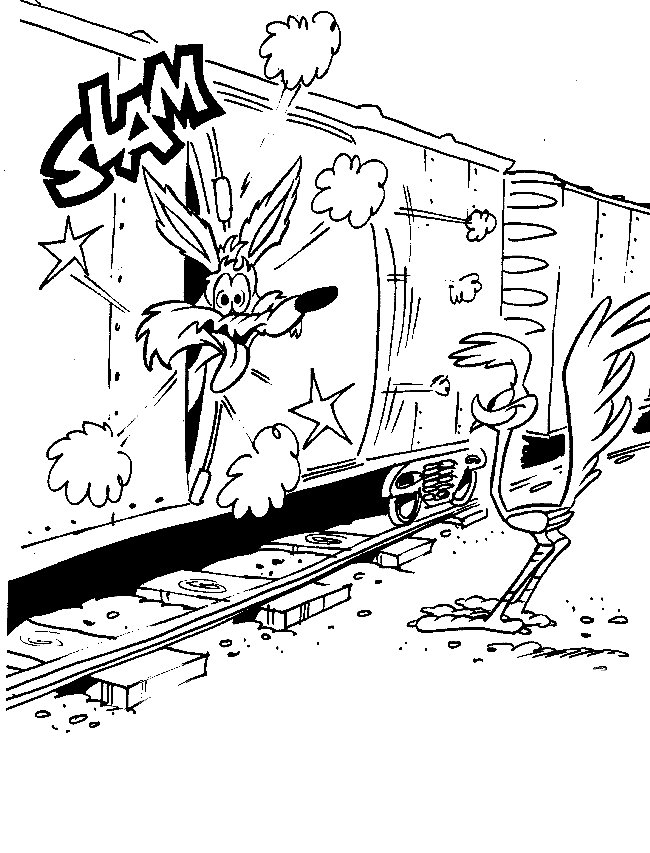 Coloriage de Bip Bip et Coyote en pleine course dans le désert