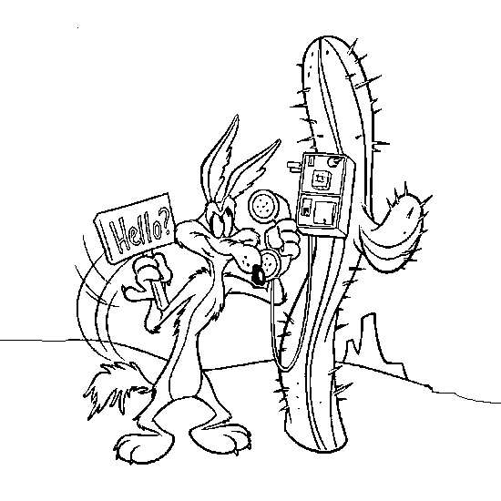 Coloriage de Bip-Bip et Coyote dans un décor désertique