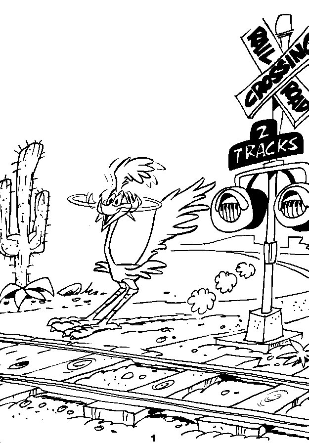 Coloriage de Bip Bip et Coyote en pleine course dans le désert