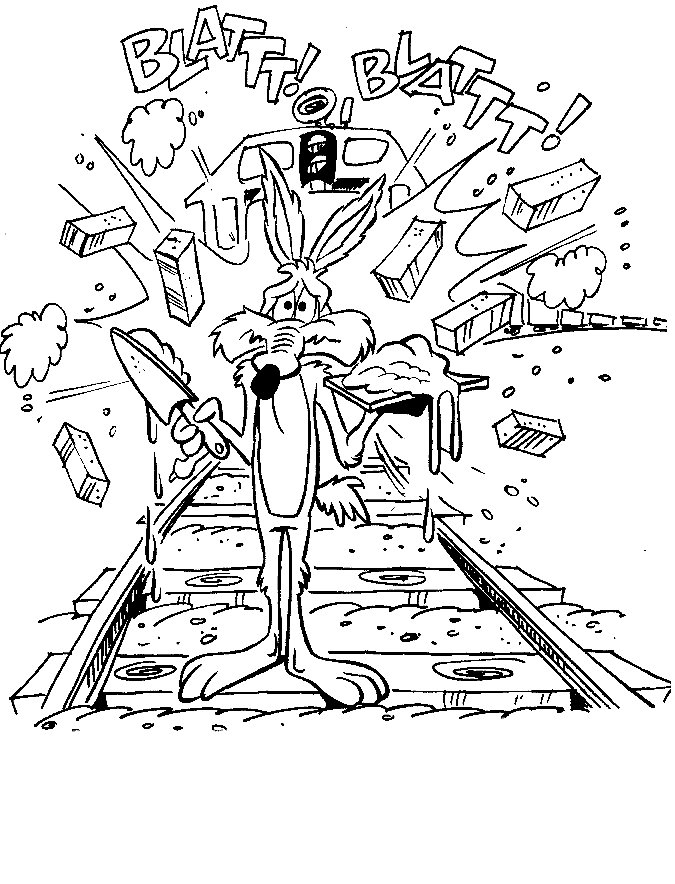 Coloriage de Bip Bip et Coyote dans une course effrénée au milieu du désert