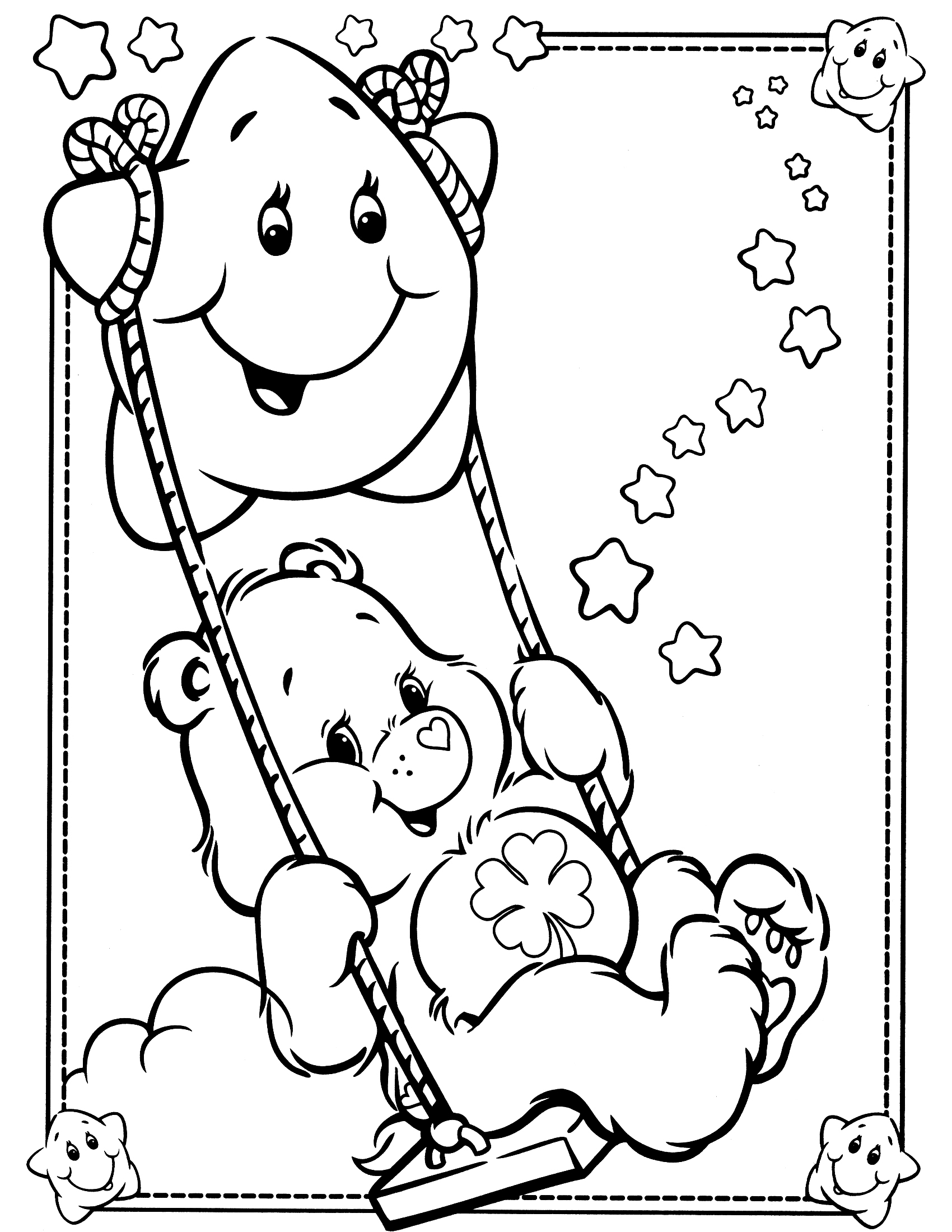 Un bisounours calinours entouré de nuages doux