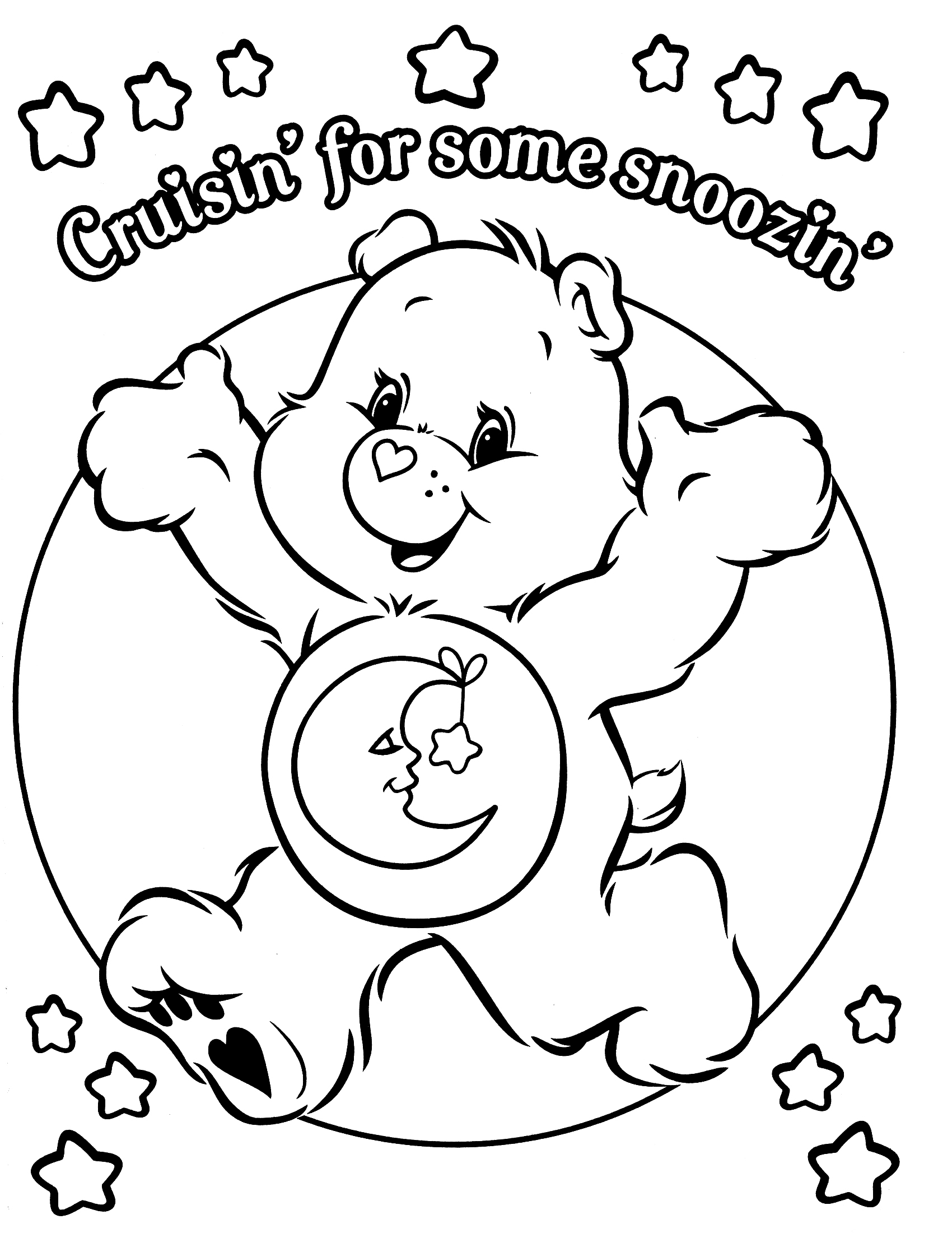 Un bisounours calinours entouré de nuages et d'étoiles