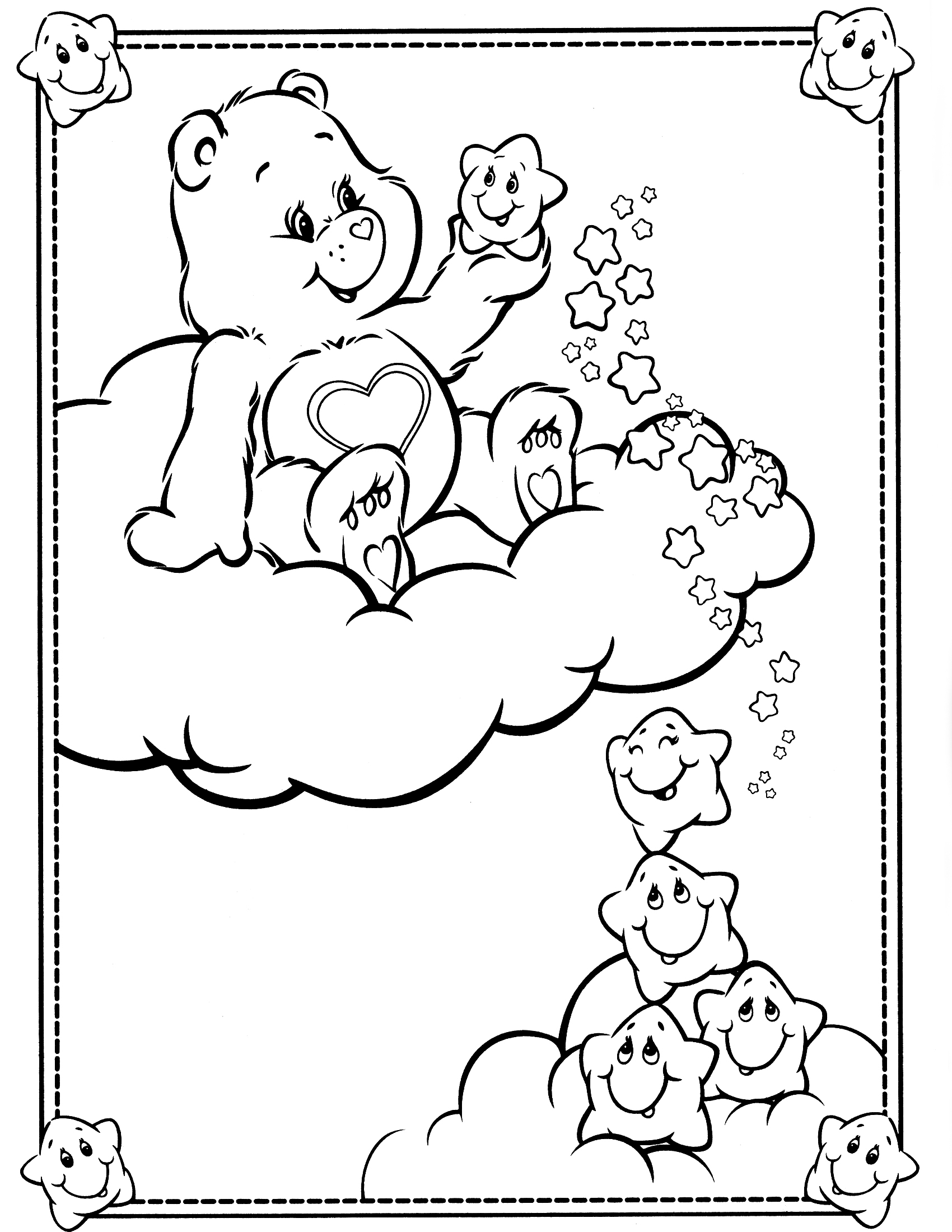 Calinours des Bisounours se repose dans un paysage joyeux