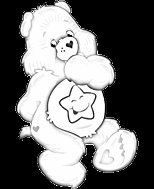 Un bisounours câlinours entouré de nuages et d'étoiles