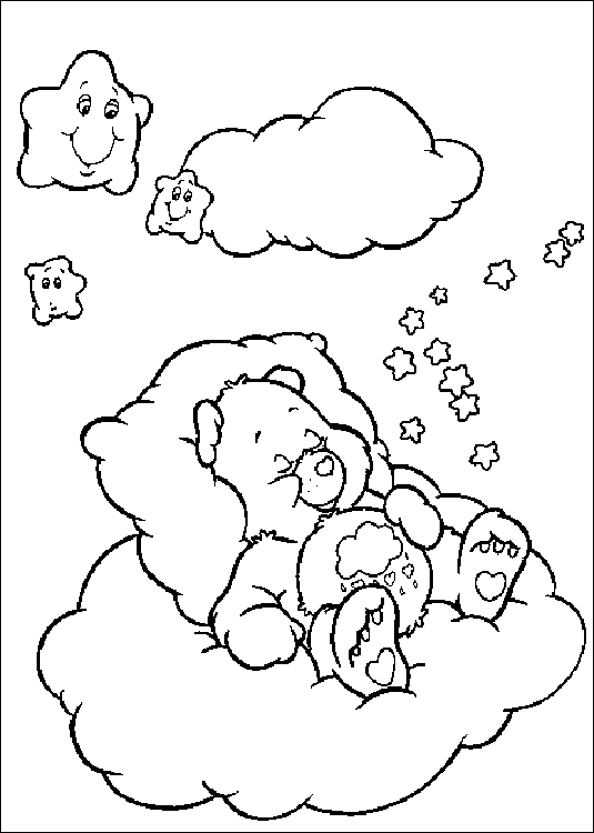 Un bisounours câlinours entouré de nuages et de cœur