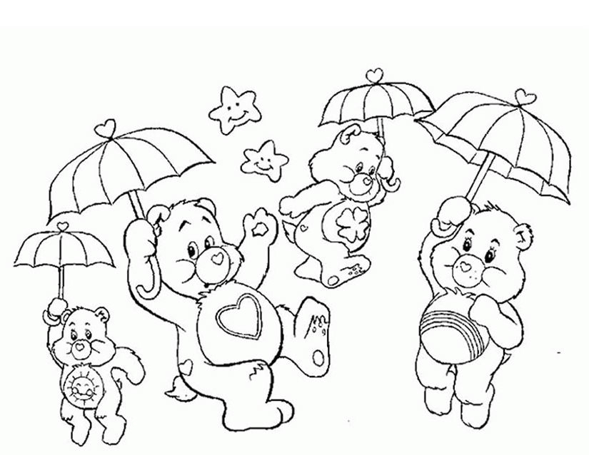 Coloriage de Bisounours Calinours avec un cœur dans les bras