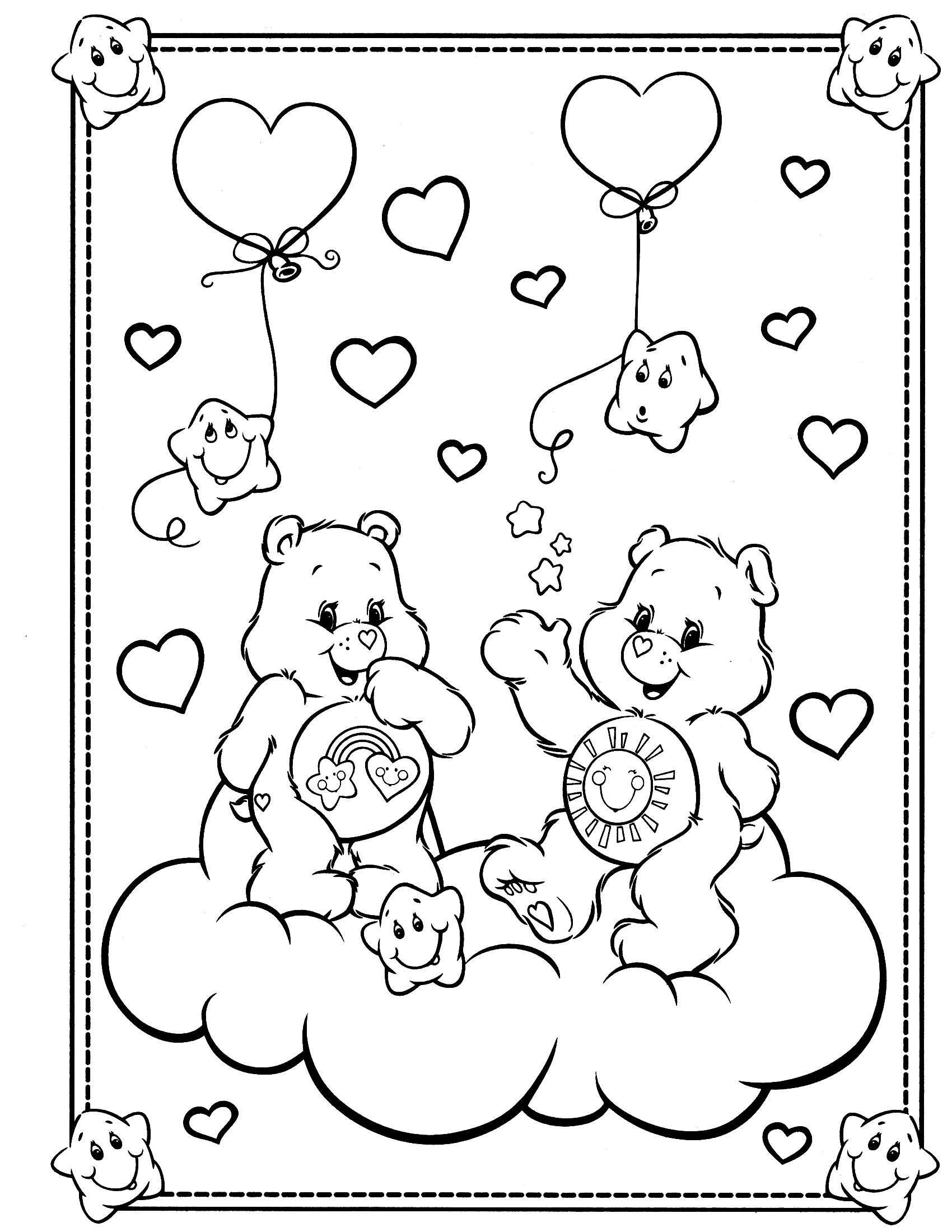 Coloriage d'un bisounours calinours entouré d'éléments doux et réconfortants