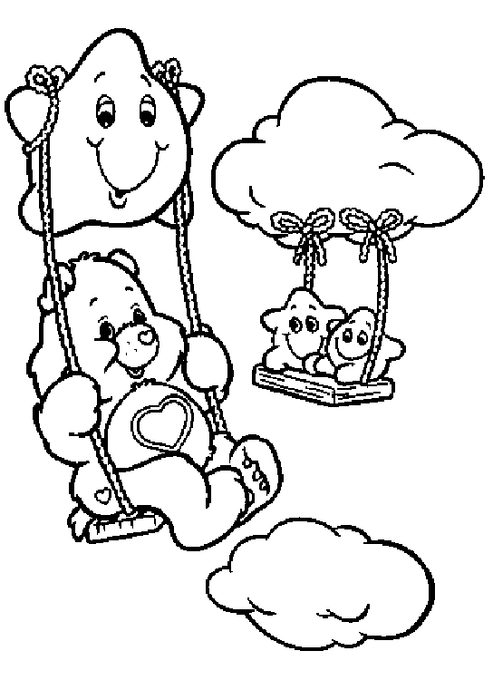 Un bisounours câlinours entouré de nuages et de fleurs