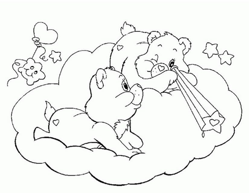 Un bisounours câlinours se repose paisiblement sur un nuage