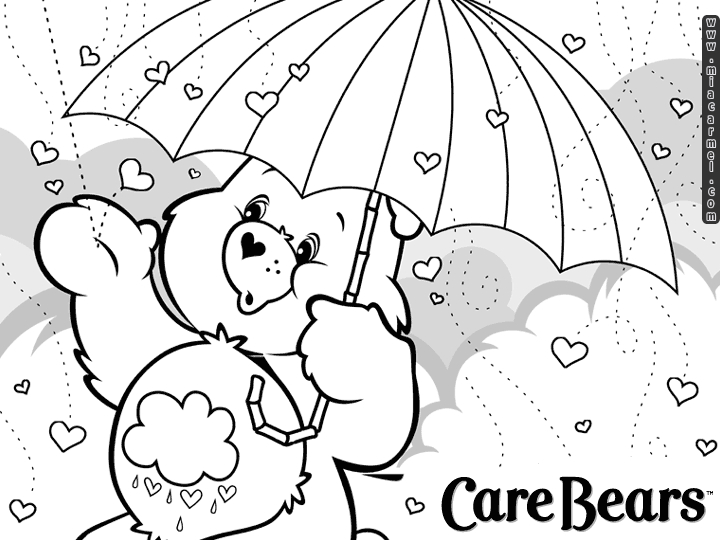 Un bisounours calinours entouré de nuages et d'étoiles