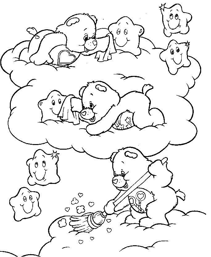 Calinours des Bisounours entouré de nuages moelleux