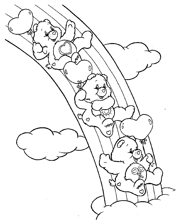 Bisounours Calinours en train de jouer dans un paysage doux