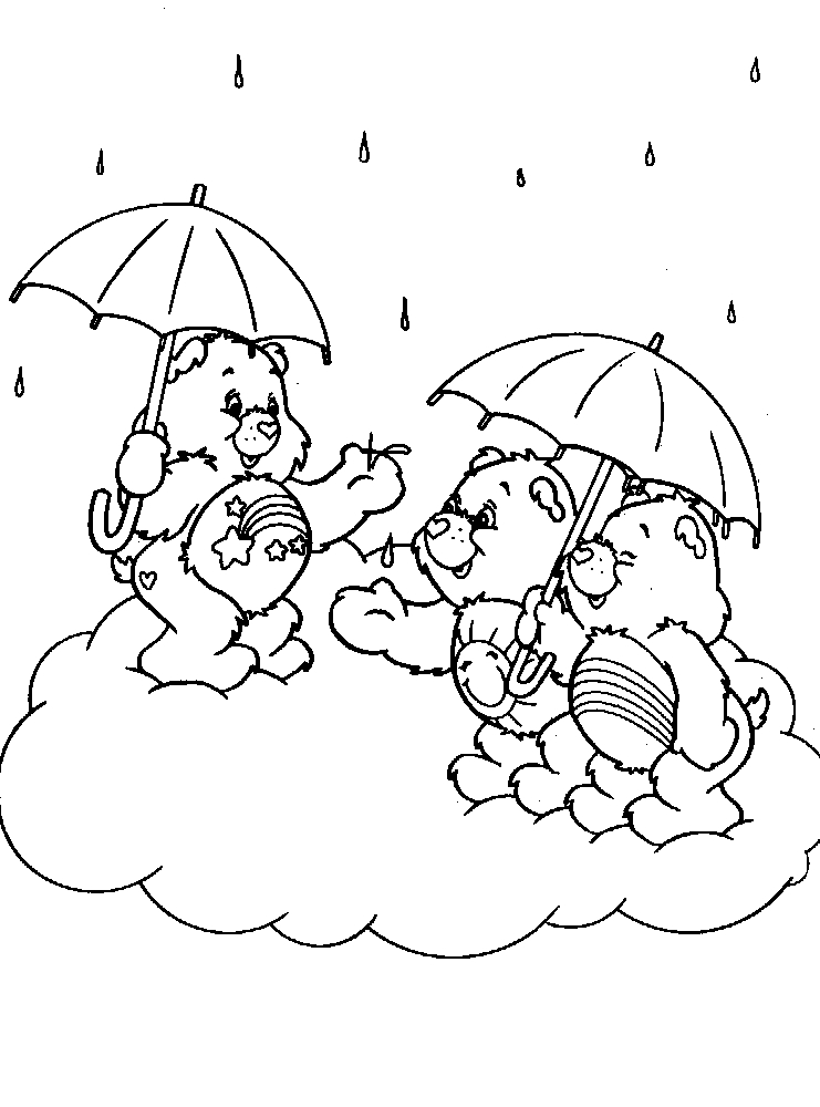 Coloriage de Calinours des Bisounours dans un décor joyeux
