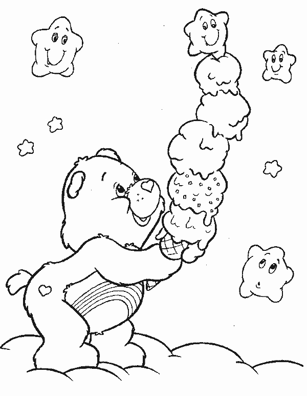 Coloriage d'un bisounours calinours dans un décor joyeux