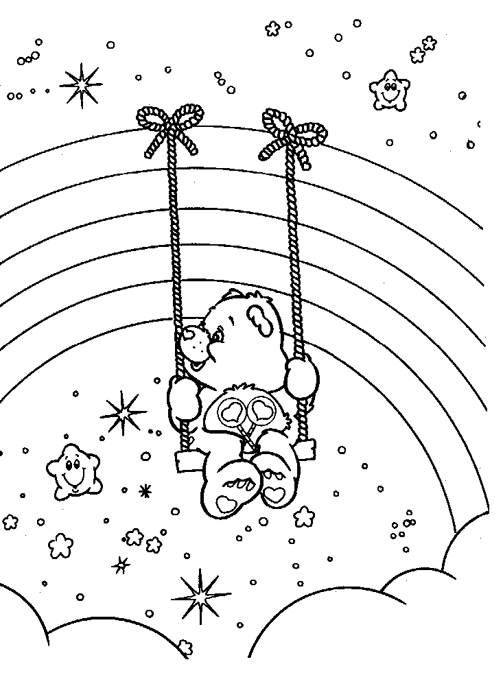 Coloriage d'un bisounours calinours entouré de nuages