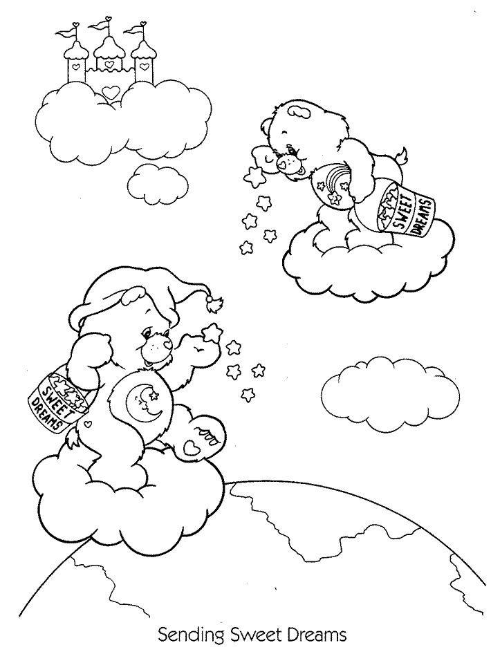 Coloriage d'un bisounours calinours dans un décor amical Coloriage d'un bisounours calinours dans un décor amical