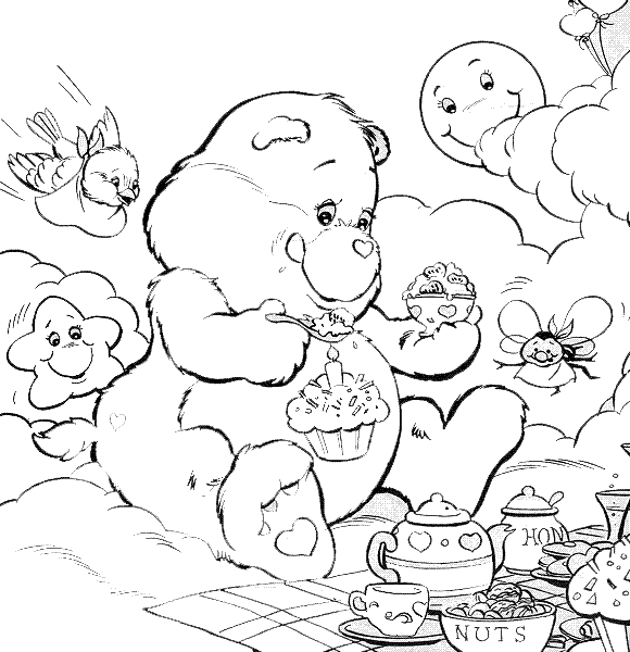 Bisounours Calinours se repose sur un nuage moelleux