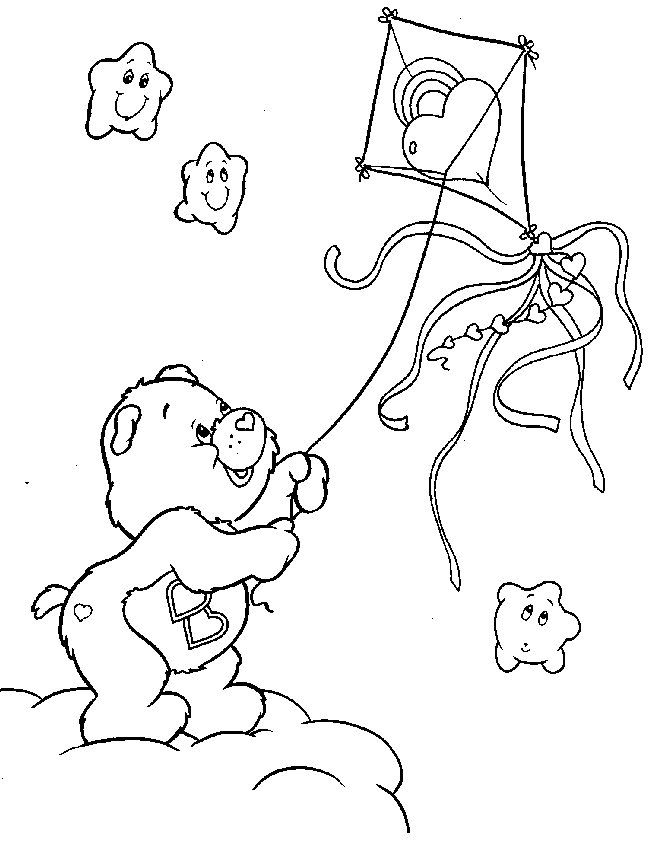 Coloriage d'un bisounours calinours dans un décor joyeux