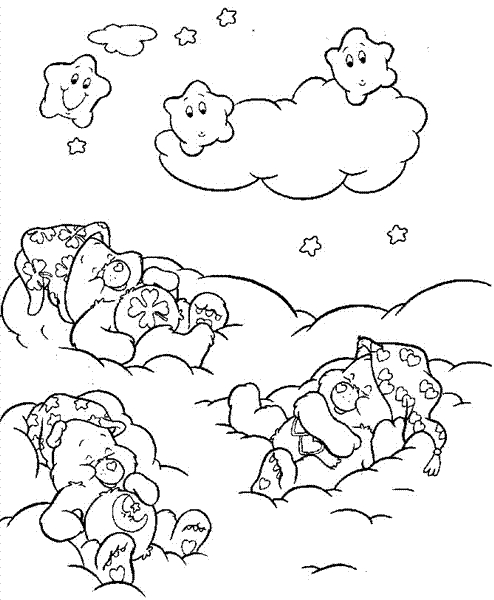 Bisounours Câlinours entouré de nuages doux et de cœurs