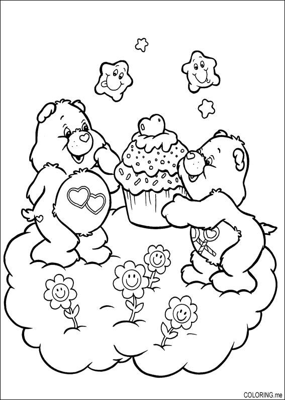 Bisounours Calinours assis dans un paysage doux et amical