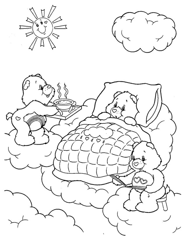Un bisounours calinours entouré de nuages moelleux
