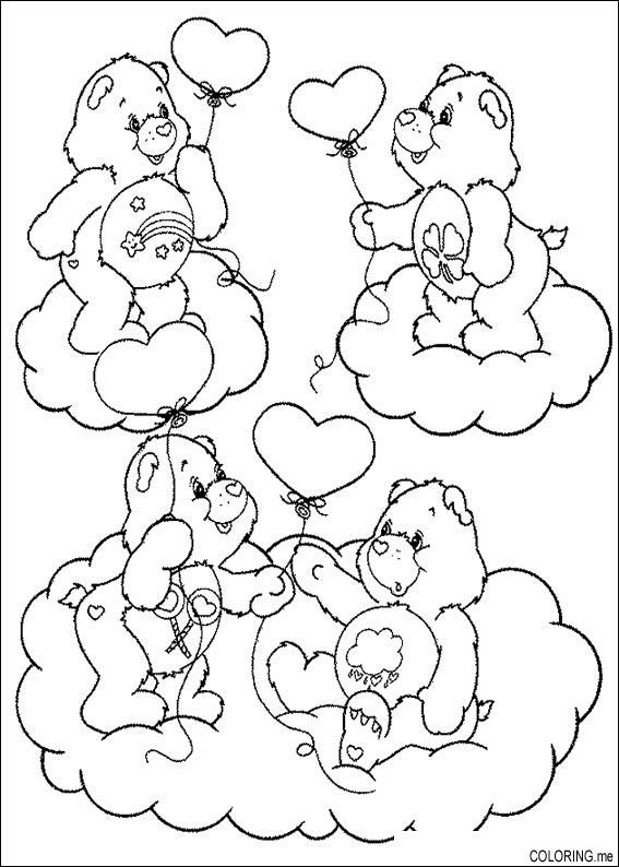 Coloriage d'un bisounours calinours entouré d'éléments joyeux