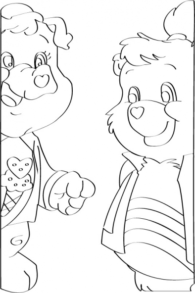 Coloriage d'un bisounours calinours entouré de nuages