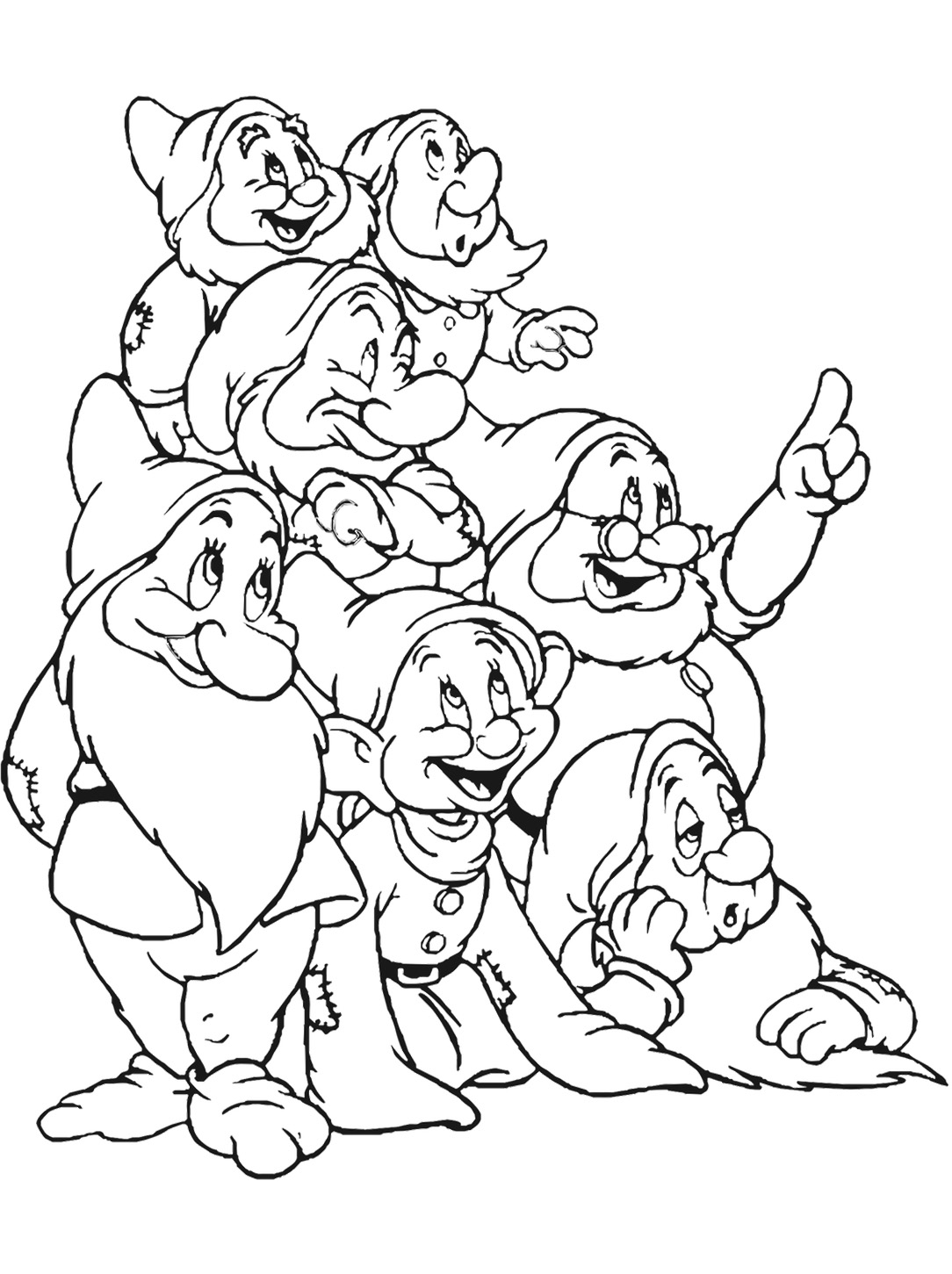 Blanche-Neige et les Sept Nains dans la forêt