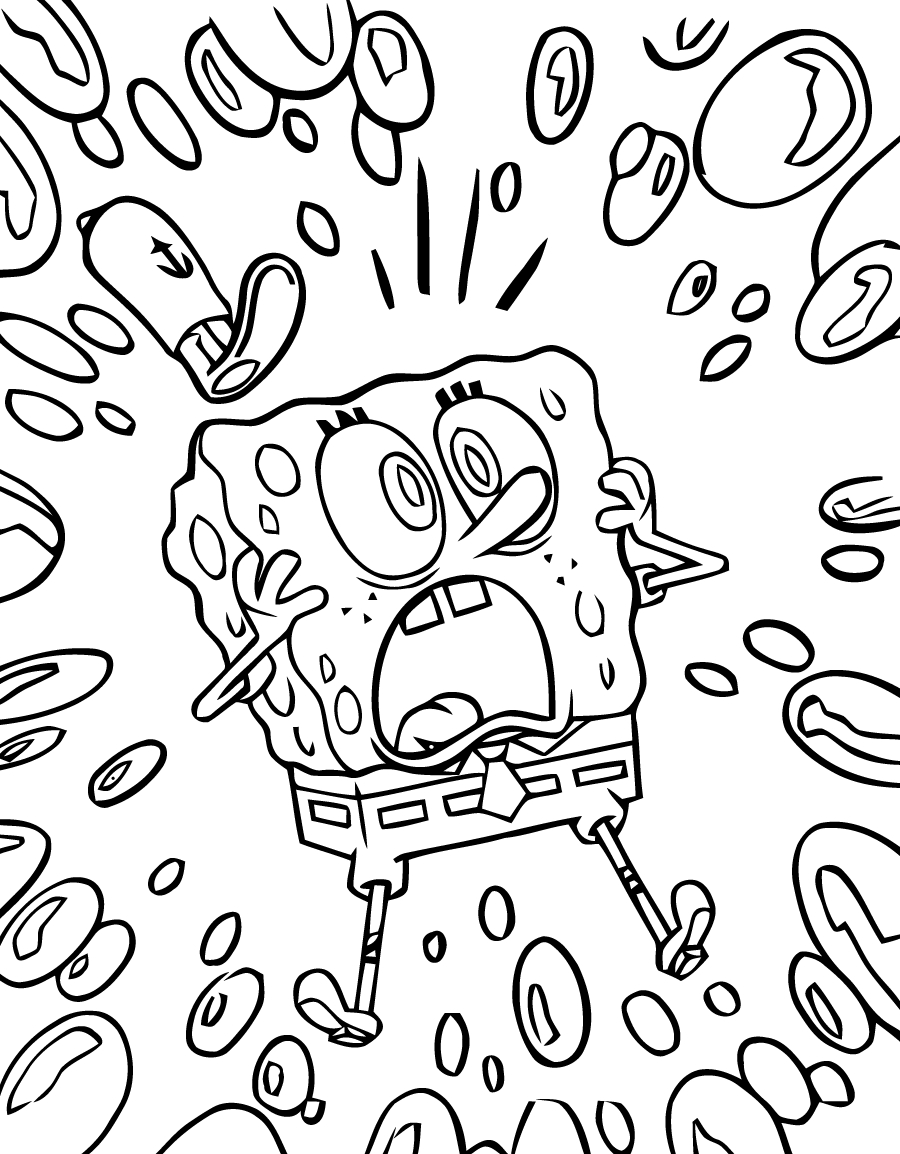 Coloriage de Bob l'Éponge en pleine aventure sous-marine