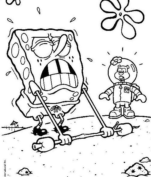 Coloriage de Bob l'Éponge en train de sourire dans son environnement sous-marin
