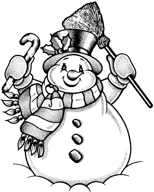 Bonhomme de neige souriant entouré d'un paysage hivernal
