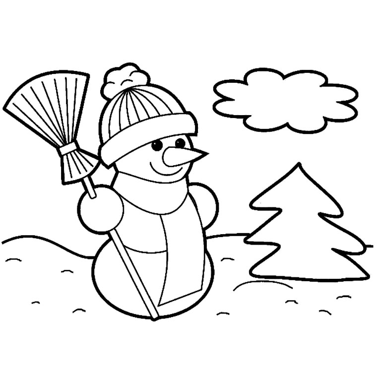 Bonhomme de neige souriant dans un paysage hivernal