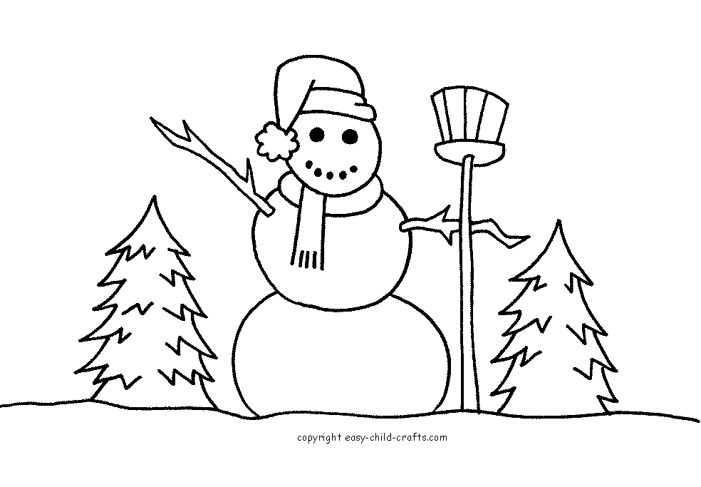Bonhomme de neige souriant dans un paysage hivernal