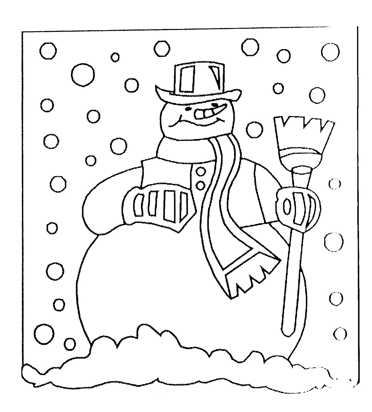 Bonhomme de neige souriant dans un paysage hivernal