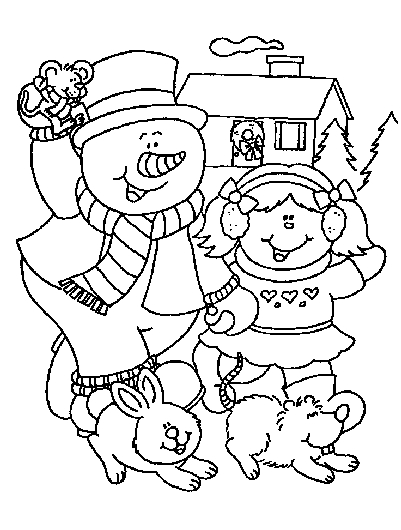 Bonhomme de neige souriant dans un paysage hivernal