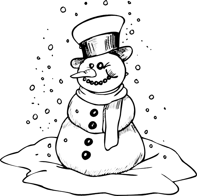 Bonhomme de neige souriant au milieu d'un paysage hivernal