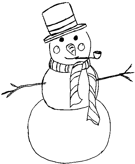 Bonhomme de neige souriant avec ses accessoires festifs dans un paysage d'hiver