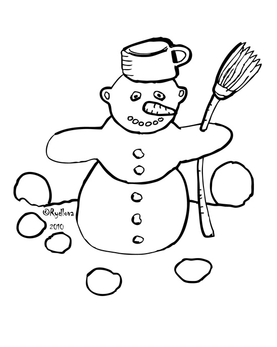 Bonhomme de neige souriant avec accessoires hivernaux dans un paysage enneigé