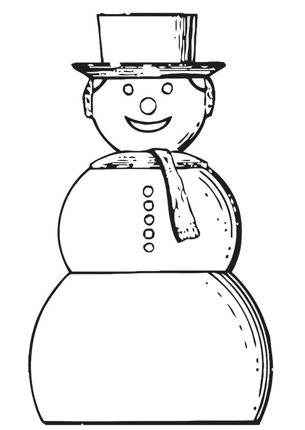 Coloriage d'un bonhomme de neige joyeux dans un paysage hivernal
